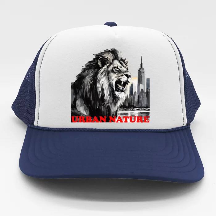 Lion Roaring King Of New York City Urban Nature Cityscape Trucker Hat