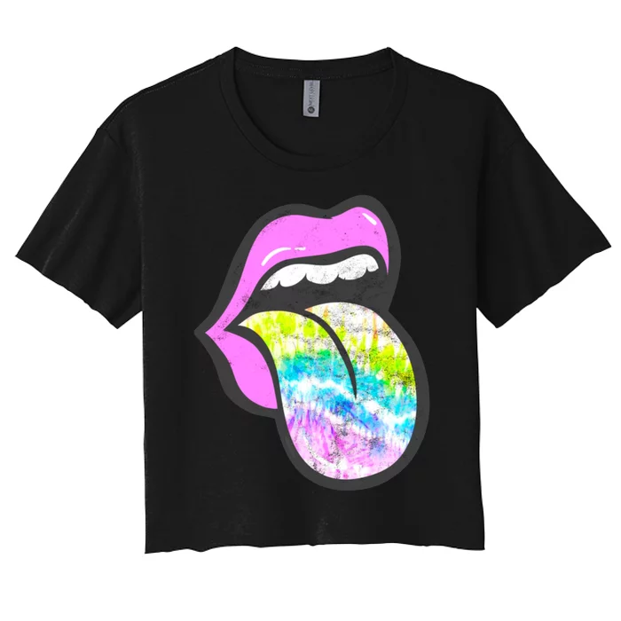 Lavender Rose Lips Tie Dye Women's Crop Top Tee