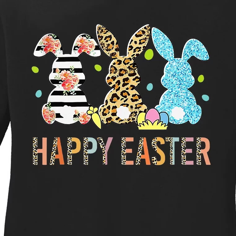 Leopard Rabbit Lover Happy Easter Day Ladies Long Sleeve Shirt