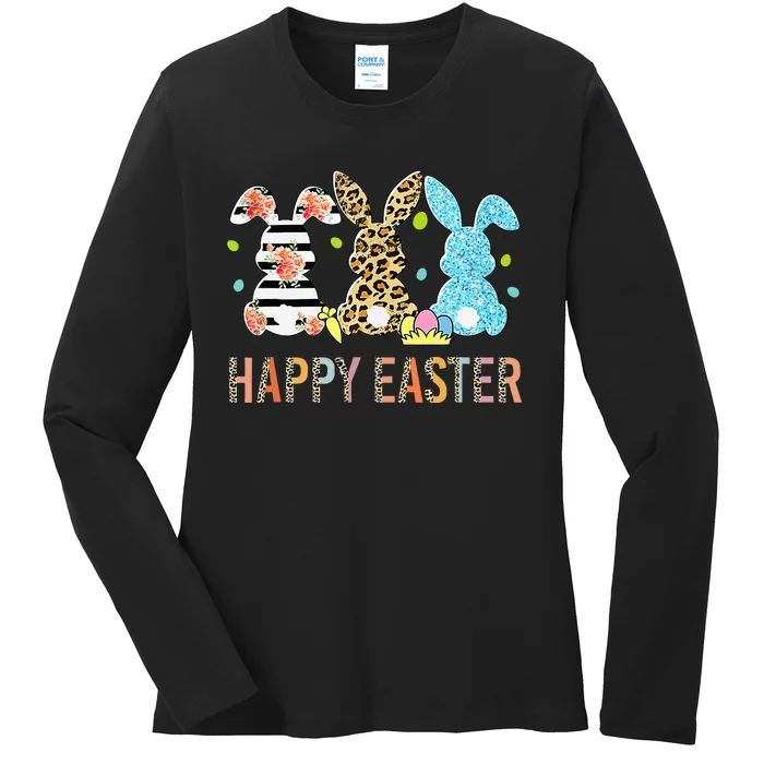 Leopard Rabbit Lover Happy Easter Day Ladies Long Sleeve Shirt