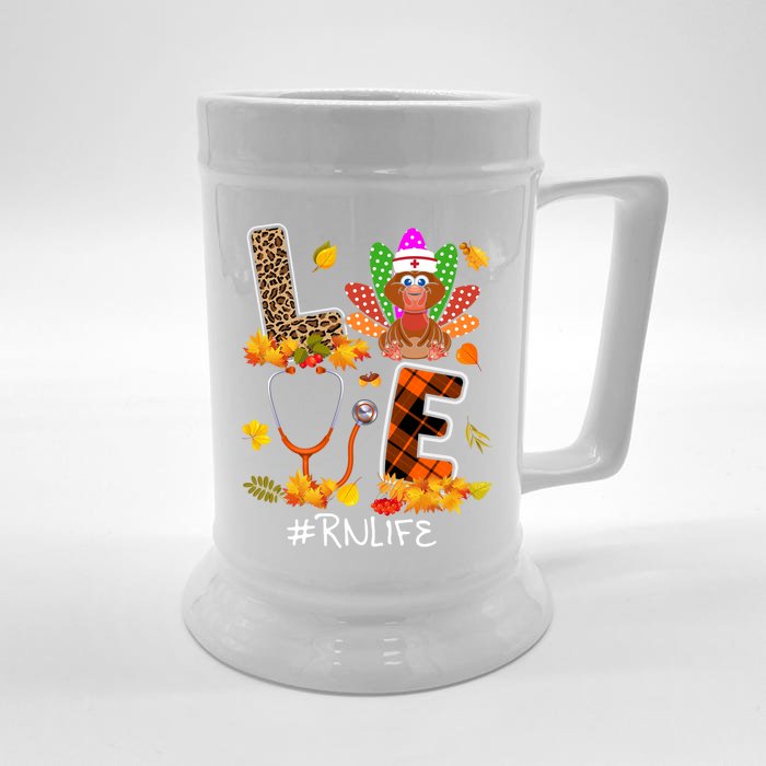 Love Rn Life Stethoscope Nursing Nurse Turkey Plaid Leopard Cool Gift Front & Back Beer Stein