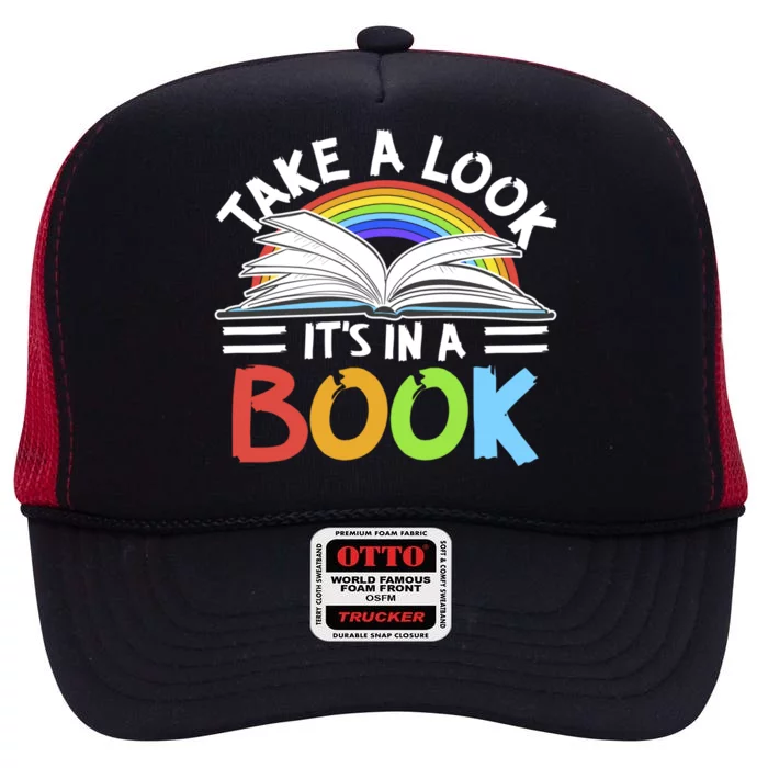 Love Reading Love Rainbows Gift Retro Rainbow Design Design Gift High Crown Mesh Trucker Hat