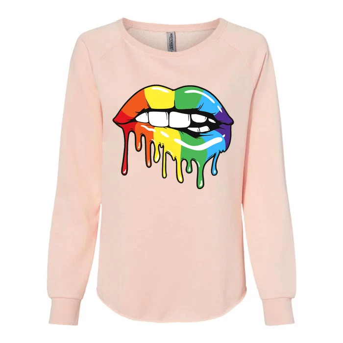 Lgbt Rainbow Lip Pro Pride Month Womens California Wash Sweatshirt