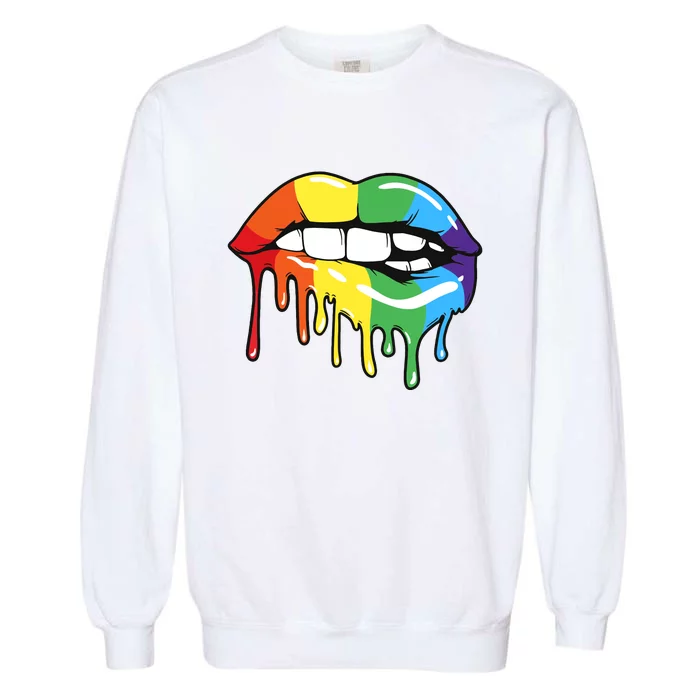 Lgbt Rainbow Lip Pro Pride Month Garment-Dyed Sweatshirt