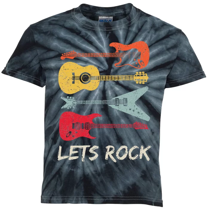 Lets Rock N Roll Guitar Retro Gift Men Women Kids Tie-Dye T-Shirt