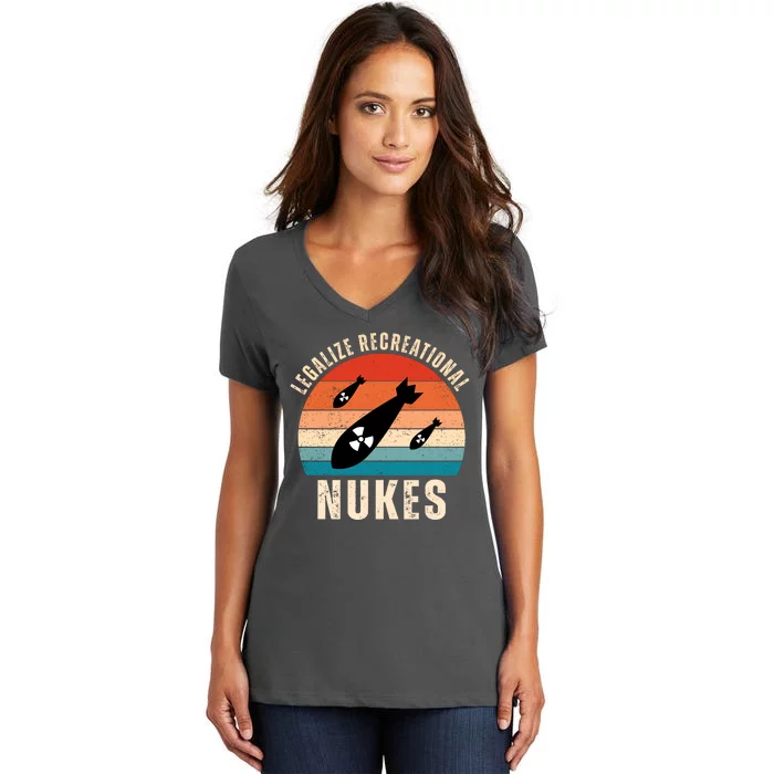 Legalize Recreational Nukes Funny Retro Women's V-Neck T-Shirt