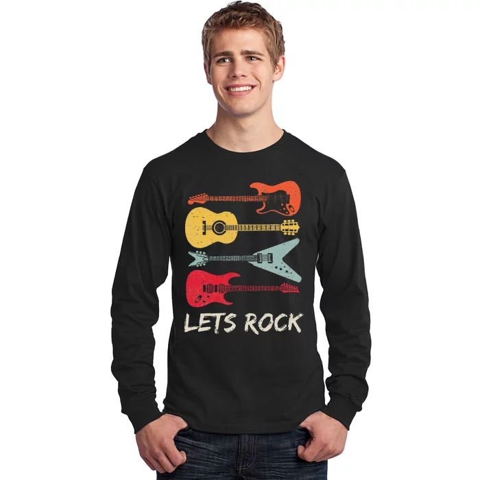 Lets Rock N Roll Guitar Retro Gift Men Women Long Sleeve Shirt