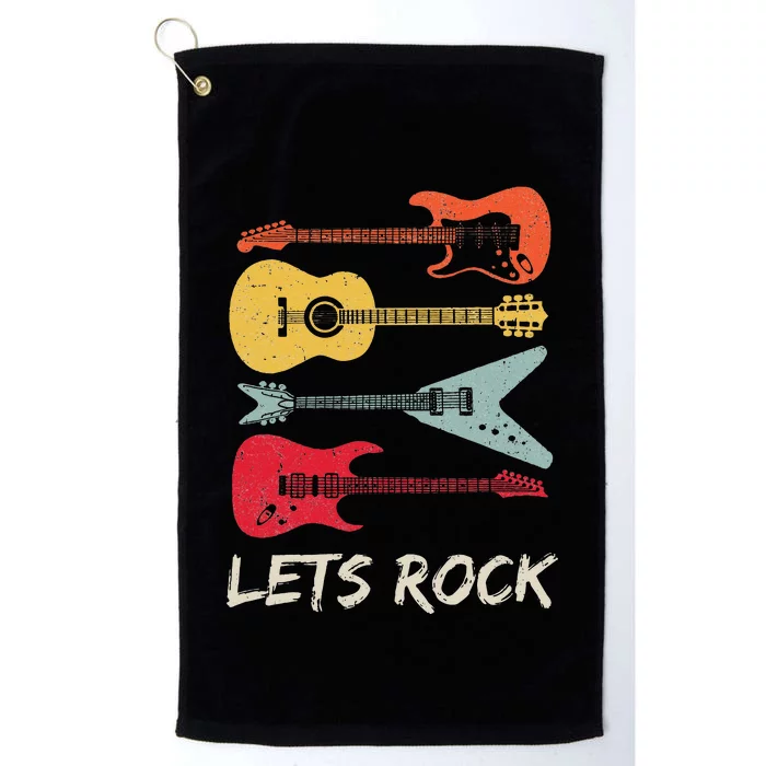 Lets Rock N Roll Guitar Retro Gift Men Women Platinum Collection Golf Towel