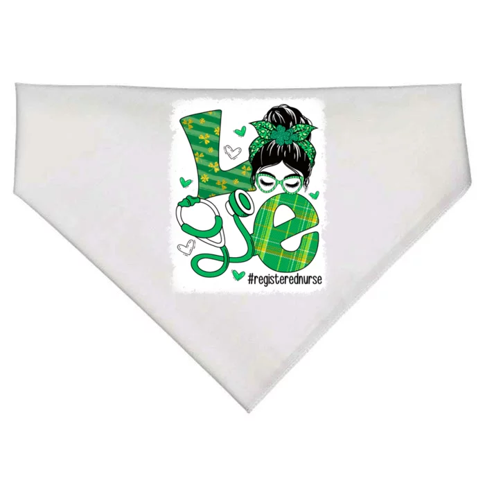 Love Registered Nurse Life Bleached Messy Bun Irish Nurse Cute Gift USA-Made Doggie Bandana