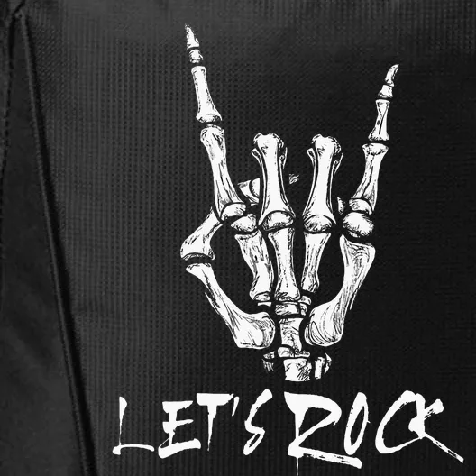 Lets Rock On Band Rock And Roll Skeleton Hand Graphic City Backpack