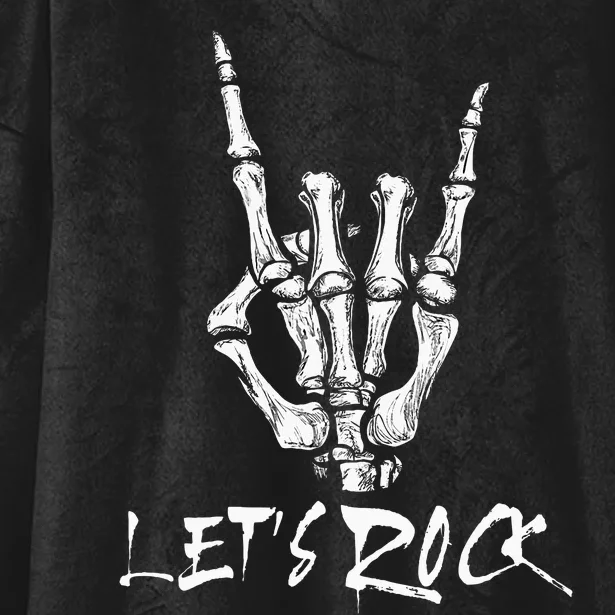 Lets Rock On Band Rock And Roll Skeleton Hand Graphic Hooded Wearable Blanket