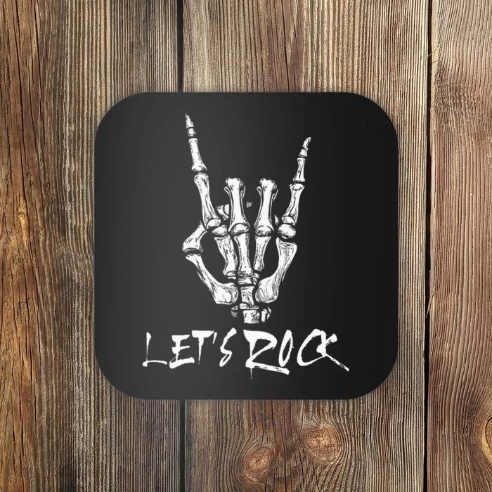 Lets Rock On Band Rock And Roll Skeleton Hand Graphic Coaster