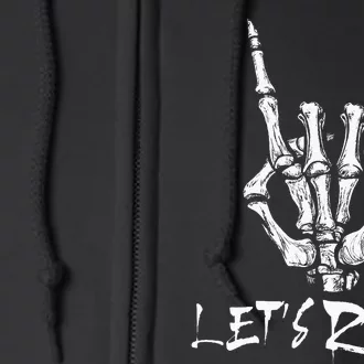 Lets Rock On Band Rock And Roll Skeleton Hand Graphic Full Zip Hoodie