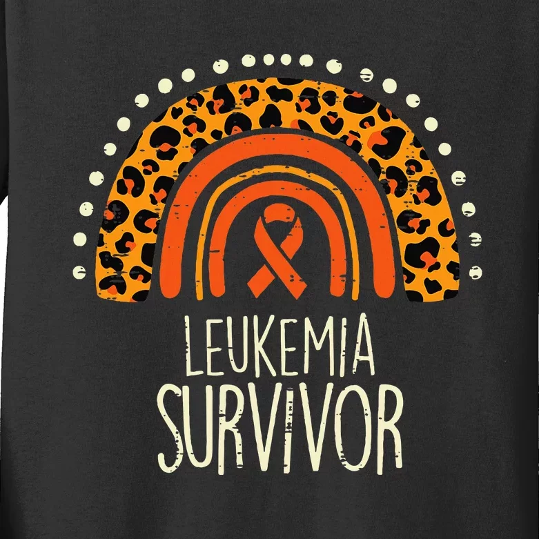 Leopard Rainbow Orange Ribbon Survivor Leukemia Awareness Kids Long Sleeve Shirt