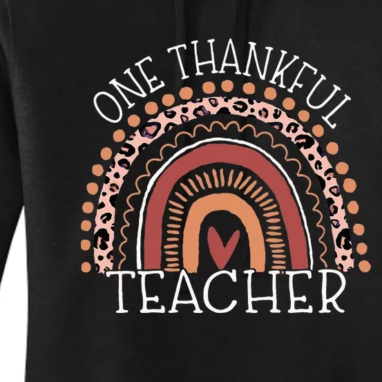 Leopard Rainbow One Thankful Teacher Thanksgiving Christmas Women's Pullover Hoodie