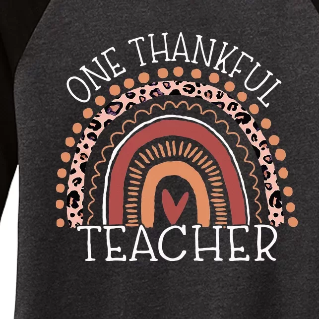 Leopard Rainbow One Thankful Teacher Thanksgiving Christmas Women's Tri-Blend 3/4-Sleeve Raglan Shirt