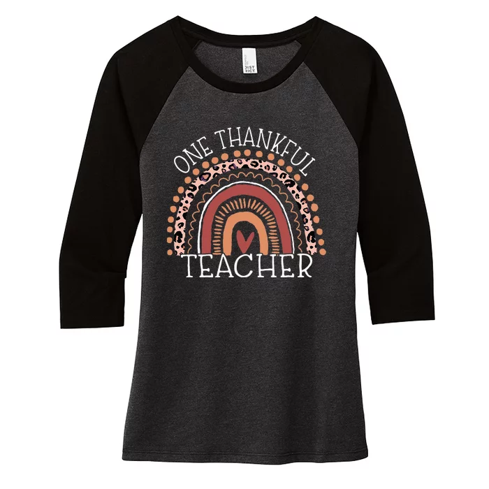 Leopard Rainbow One Thankful Teacher Thanksgiving Christmas Women's Tri-Blend 3/4-Sleeve Raglan Shirt