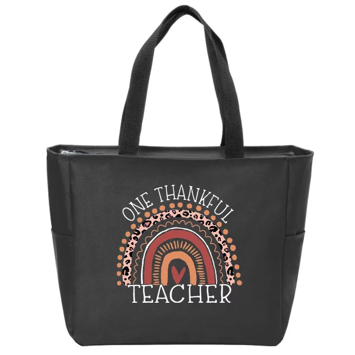 Leopard Rainbow One Thankful Teacher Thanksgiving Christmas Zip Tote Bag