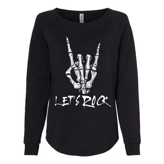 Lets Rock On Band Rock And Roll Skeleton Hand Graphic Womens California Wash Sweatshirt