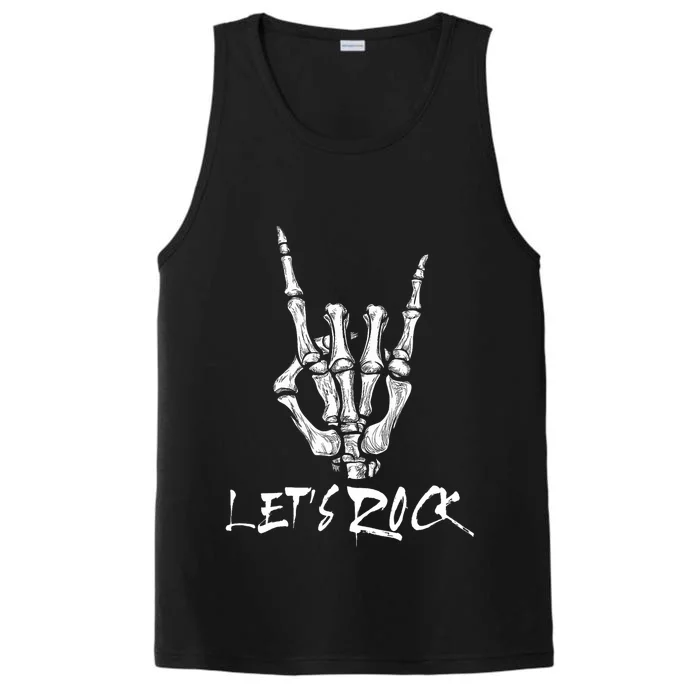 Lets Rock On Band Rock And Roll Skeleton Hand Graphic Performance Tank