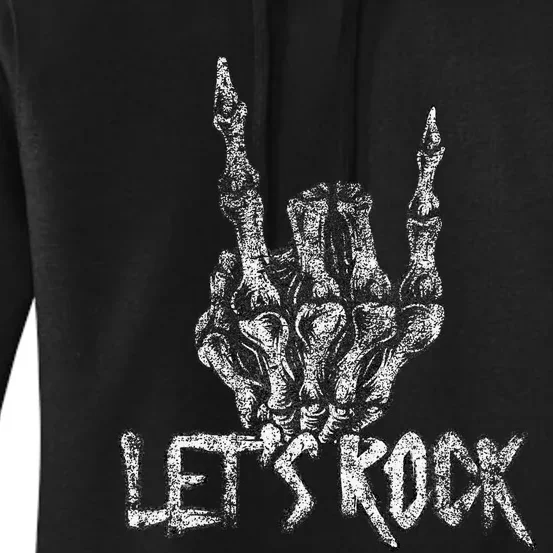 Lets Rock On Band S Rock And Roll Skeleton Hand Graphic Women's Pullover Hoodie