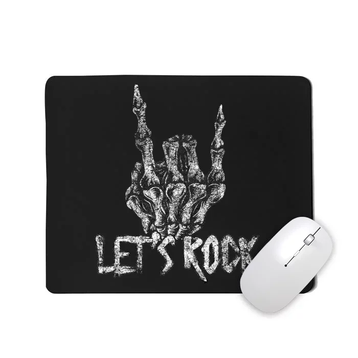 Lets Rock On Band S Rock And Roll Skeleton Hand Graphic Mousepad