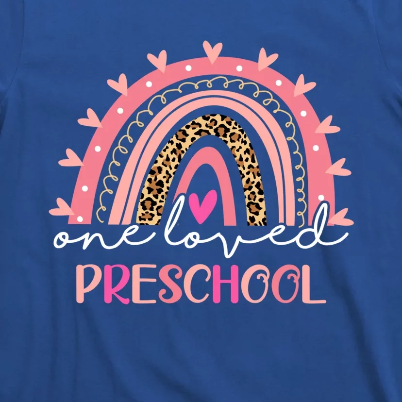 Leopard Rainbow One Loved Preschool Teacher Valentines Day Gift T-Shirt