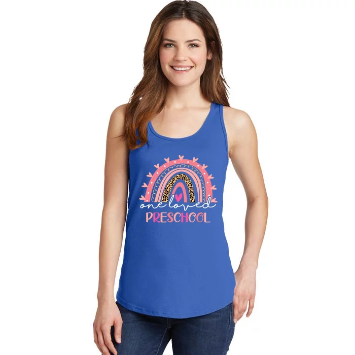 Leopard Rainbow One Loved Preschool Teacher Valentines Day Gift Ladies Essential Tank