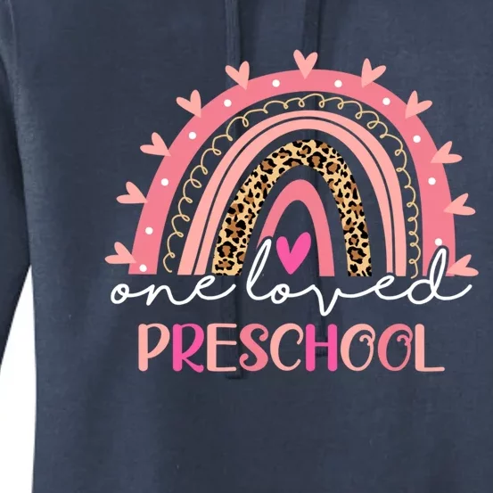 Leopard Rainbow One Loved Preschool Teacher Valentines Day Gift Women's Pullover Hoodie