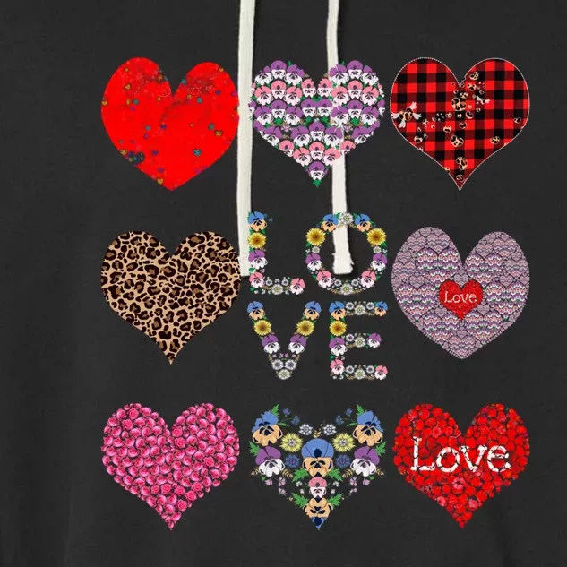 Love Red Plaid And Leopard Hearts Cute Floral Valentines Day Cute Gift Garment-Dyed Fleece Hoodie