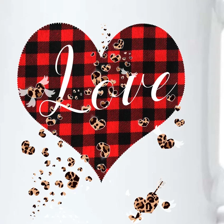 Love Red Plaid Leopard Hearts Tee 1970s Cute Valentines Day Funny Gift Black Color Changing Mug