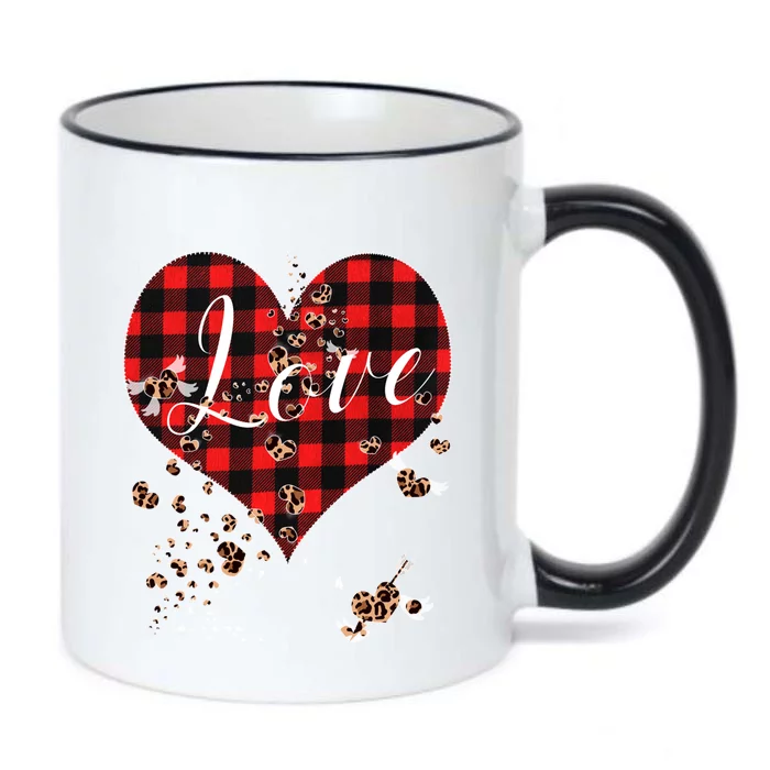 Love Red Plaid Leopard Hearts Tee 1970s Cute Valentines Day Funny Gift Black Color Changing Mug