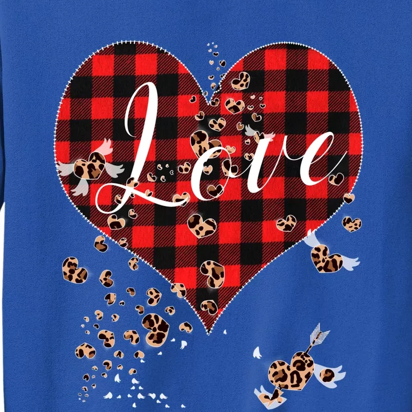 Love Red Plaid Leopard Hearts Tee 1970s Cute Valentines Day Funny Gift Tall Sweatshirt