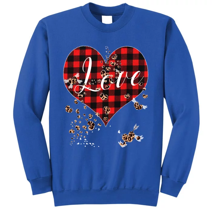 Love Red Plaid Leopard Hearts Tee 1970s Cute Valentines Day Funny Gift Tall Sweatshirt