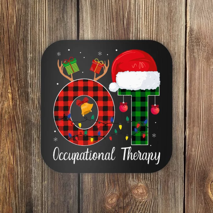 Lights Red Plaid OT Therapist christmas 2024 Coaster