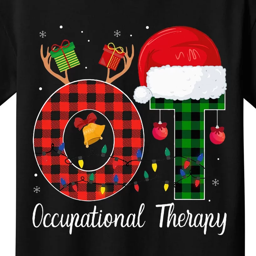 Lights Red Plaid OT Therapist christmas 2024 Kids T-Shirt