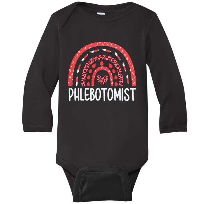 Leopard Rainbow Phlebotomist Phlebotomy Technician Tech RN Baby Long Sleeve Bodysuit