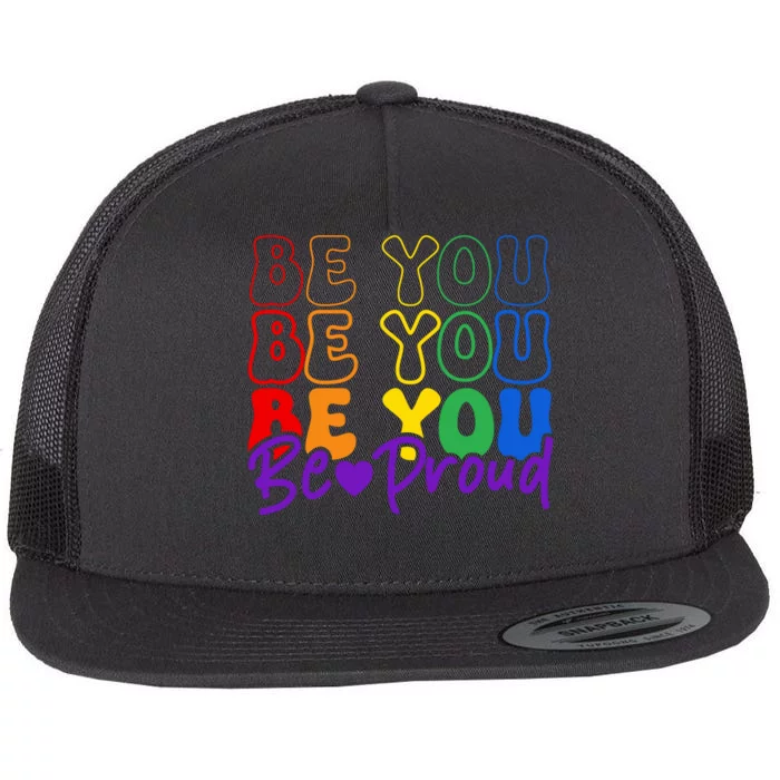 LGBT Retro Pride T Design Flat Bill Trucker Hat