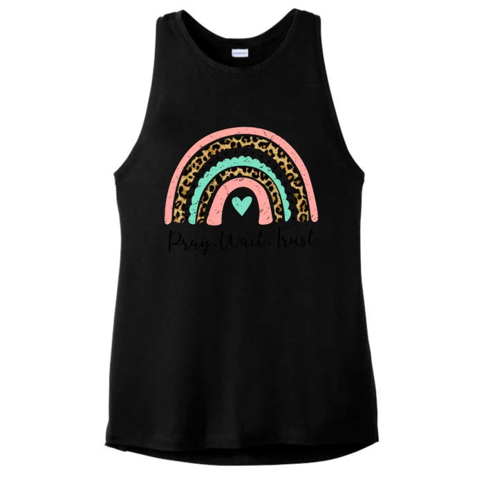 Leopard Rainbow Pray Wait Trust Bible Christian Motivational Gift Ladies Tri-Blend Wicking Tank