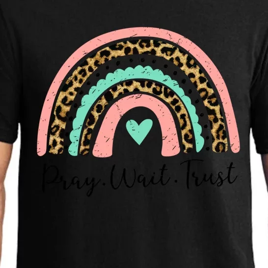 Leopard Rainbow Pray Wait Trust Bible Christian Motivational Gift Pajama Set