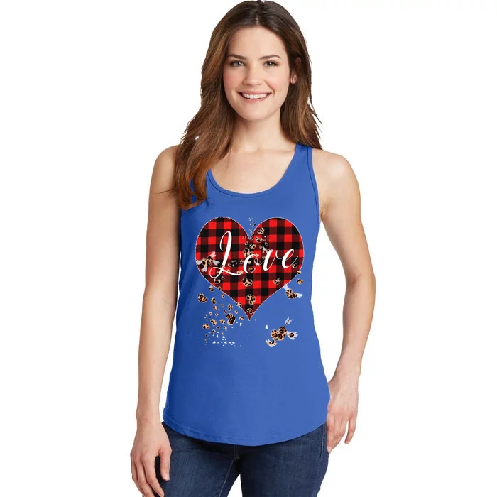 Love Red Plaid Leopard Hearts Tee 1970s Cute Valentines Day Gift Ladies Essential Tank