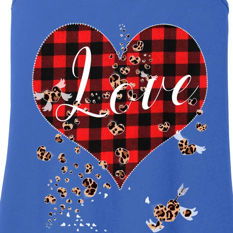 Love Red Plaid Leopard Hearts Tee 1970s Cute Valentines Day Gift Ladies Essential Tank