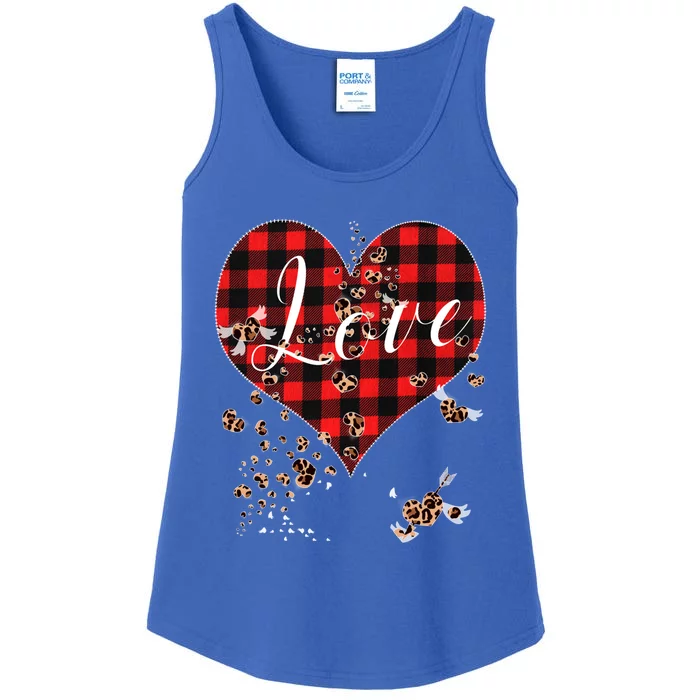 Love Red Plaid Leopard Hearts Tee 1970s Cute Valentines Day Gift Ladies Essential Tank