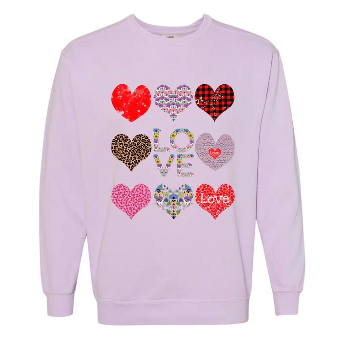 Love Red Plaid And Leopard Hearts Cute Floral Valentines Day Gift Garment-Dyed Sweatshirt