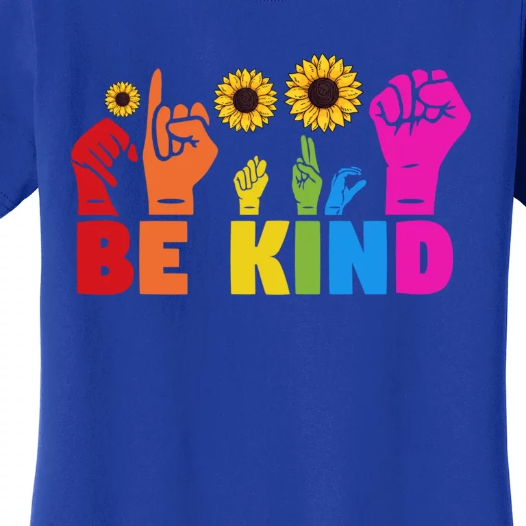 Lgbt Rainbow Pride Month Asl Be Kind Hand Sign Language Cool Gift Women's T-Shirt