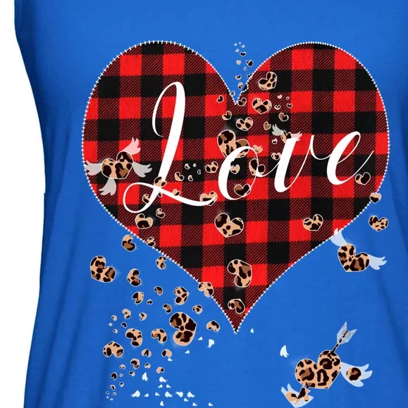 Love Red Plaid Leopard Hearts Tee 1970s Cute Valentines Day Funny Gift Ladies Essential Flowy Tank