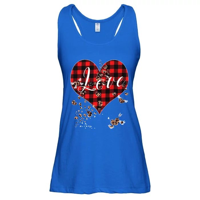 Love Red Plaid Leopard Hearts Tee 1970s Cute Valentines Day Funny Gift Ladies Essential Flowy Tank