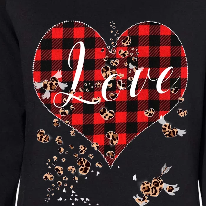 Love Red Plaid Leopard Hearts Tee 1970s Cute Valentines Day Gift Womens California Wash Sweatshirt