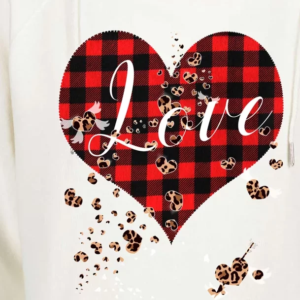 Love Red Plaid Leopard Hearts Tee 1970s Cute Valentines Day Gift Womens Funnel Neck Pullover Hood