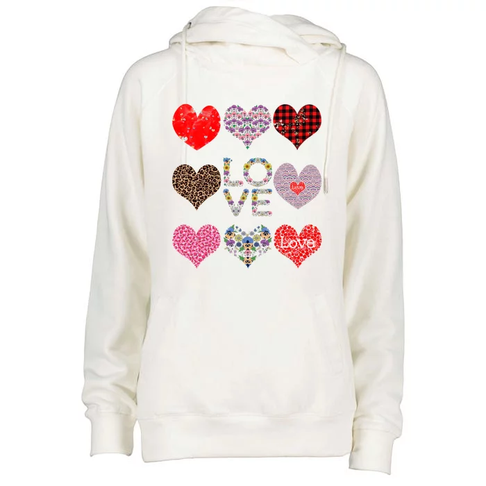 Love Red Plaid And Leopard Hearts Cute Floral Valentines Day Gift Womens Funnel Neck Pullover Hood